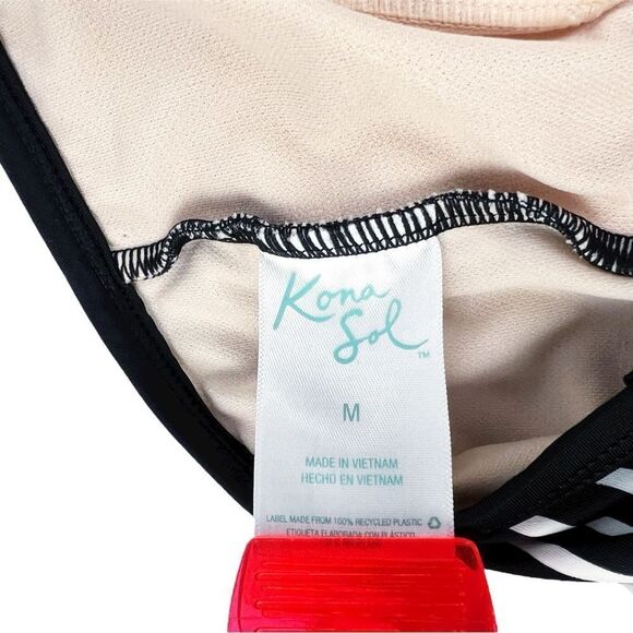 Kona Sol Black White Striped High Neck Racerback Swim Bikini Top Size Medium - Picture 3 of 4